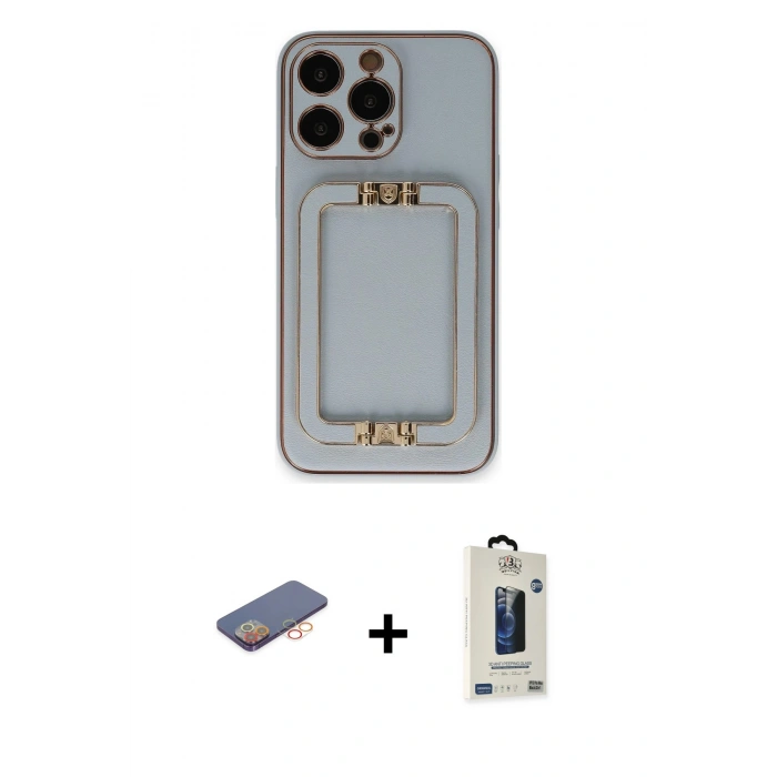 MARSİLYAN™- iPhone 13 Pro Max Kılıf Kozmos Minimal Prime - Siyah Bilvis Hayalet Cam Ekran Koruyucu + Renkli Kamera Lens Koruma Cam - TU