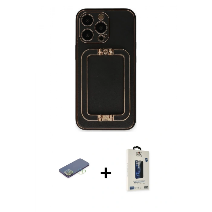 MARSİLYAN™- iPhone 13 Pro Max Kılıf Kozmos Minimal Prime - Siyah Bilvis Hayalet Cam Ekran Koruyucu + Renkli Kamera Lens Koruma Cam - YL