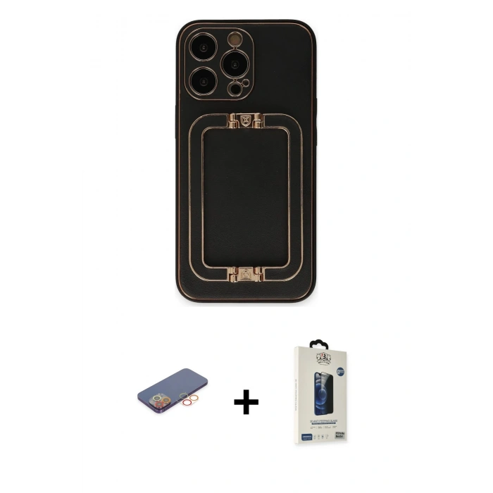 MARSİLYAN™- iPhone 13 Pro Max Kılıf Kozmos Minimal Prime - Siyah Bilvis Hayalet Cam Ekran Koruyucu + Renkli Kamera Lens Koruma Cam - TU