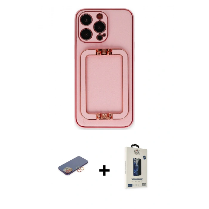 MARSİLYAN™- iPhone 13 Pro Max Kılıf Kozmos Minimal Prime - Siyah Bilvis Hayalet Cam Ekran Koruyucu + Renkli Kamera Lens Koruma Cam - TU