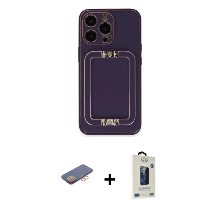 MARSİLYAN™- iPhone 13 Pro Max Kılıf Kozmos Minimal Prime - Siyah Bilvis Hayalet Cam Ekran Koruyucu + Renkli Kamera Lens Koruma Cam - TU