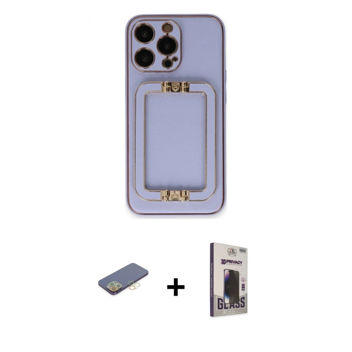MARSİLYAN™- iPhone 13 Pro Max Kılıf Kozmos Minimal Prime - Siyah Bilvis Hayalet Cam Ekran Koruyucu + Renkli Kamera Lens Koruma Cam - SI