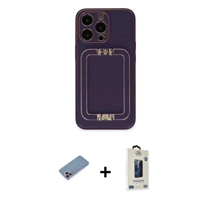 MARSİLYAN™- iPhone 13 Pro Max Kılıf Kozmos Minimal Prime - Siyah Bilvis Hayalet Cam Ekran Koruyucu + Shine Kamera Lens Koruma Cam - PE