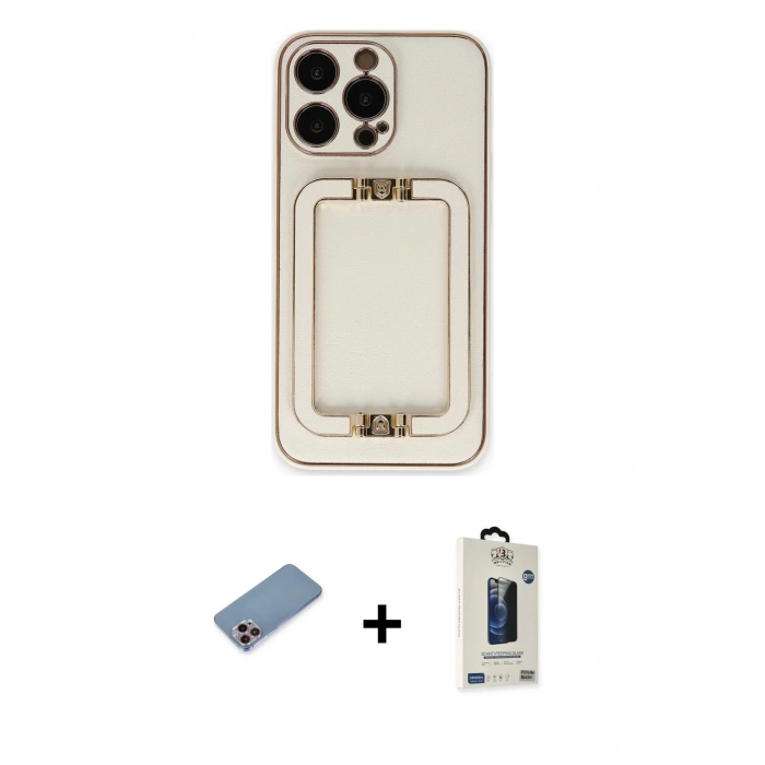 MARSİLYAN™- iPhone 13 Pro Max Kılıf Kozmos Minimal Prime - Siyah Bilvis Hayalet Cam Ekran Koruyucu + Shine Kamera Lens Koruma Cam - PE