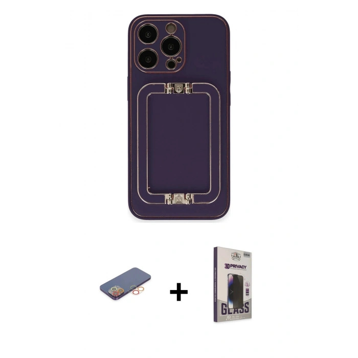MARSİLYAN™- iPhone 13 Pro Max Kılıf Kozmos Minimal Prime - Siyah Bilvis Hayalet Cam Ekran Koruyucu + Renkli Kamera Lens Koruma Cam - TU