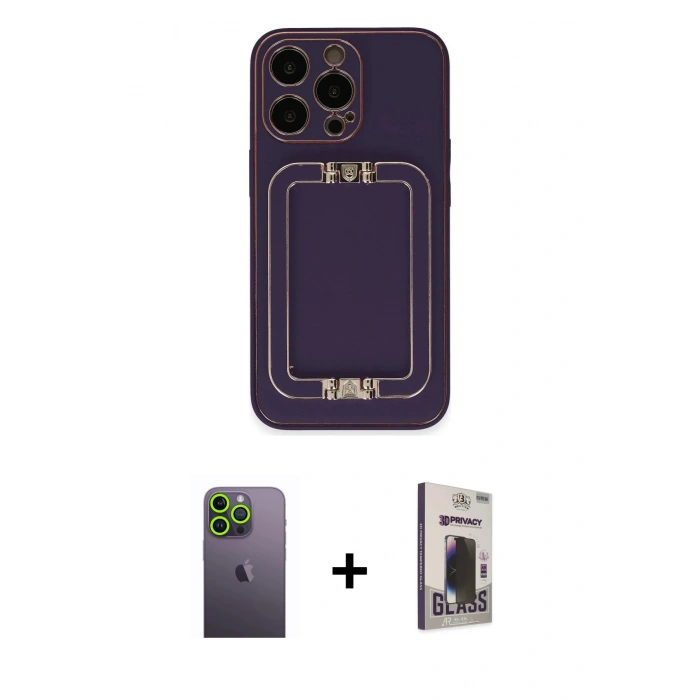 MARSİLYAN™- iPhone 13 Pro Max Kılıf Kozmos Minimal Prime - Siyah Bilvis Hayalet Cam Ekran Koruyucu + Yeşil Neon Fosforlu Kamera Lens
