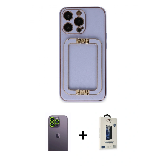 MARSİLYAN™- iPhone 13 Pro Max Kılıf Kozmos Minimal Prime - Siyah Bilvis Hayalet Cam Ekran Koruyucu + Neon Fosforlu Kamera Lens - YL