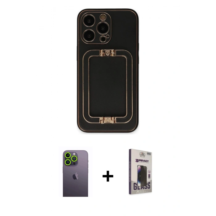 MARSİLYAN™- iPhone 13 Pro Max Kılıf Kozmos Minimal Prime - Siyah Bilvis Hayalet Cam Ekran Koruyucu + Yeşil Neon Fosforlu Kamera Lens