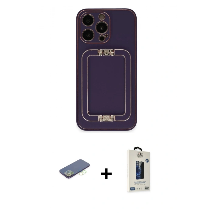MARSİLYAN™- iPhone 13 Pro Max Kılıf Kozmos Minimal Prime - Siyah Bilvis Hayalet Cam Ekran Koruyucu + Renkli Kamera Lens Koruma Cam - YL