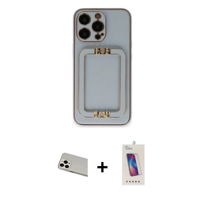 MARSİLYAN™- iPhone 13 Pro Max Kılıf Kozmos Minimal Prime - Siyah Joko 5D Cam + Beyaz Rainbow Kamera Lens Koruma Cam