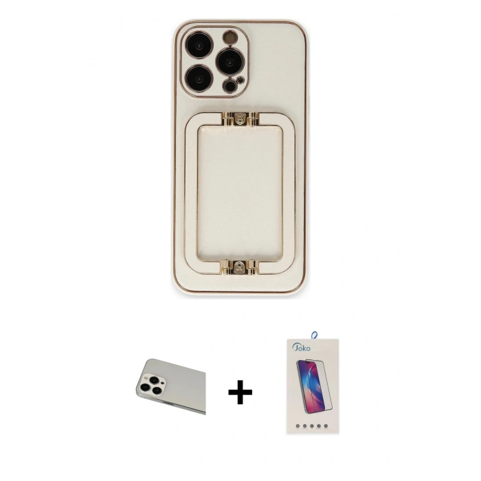 MARSİLYAN™- iPhone 13 Pro Max Kılıf Kozmos Minimal Prime - Siyah Joko 5D Cam + Beyaz Rainbow Kamera Lens Koruma Cam