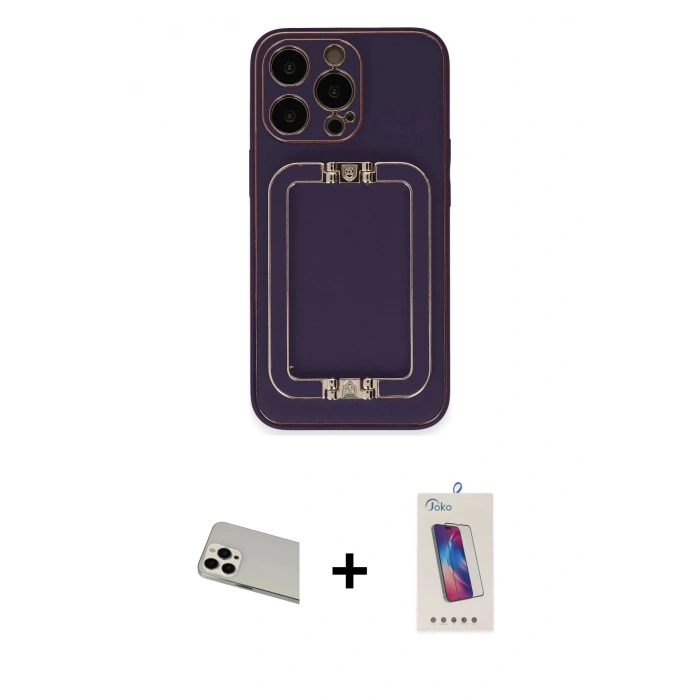 MARSİLYAN™- iPhone 13 Pro Max Kılıf Kozmos Minimal Prime - Siyah Joko 5D Cam + Beyaz Rainbow Kamera Lens Koruma Cam