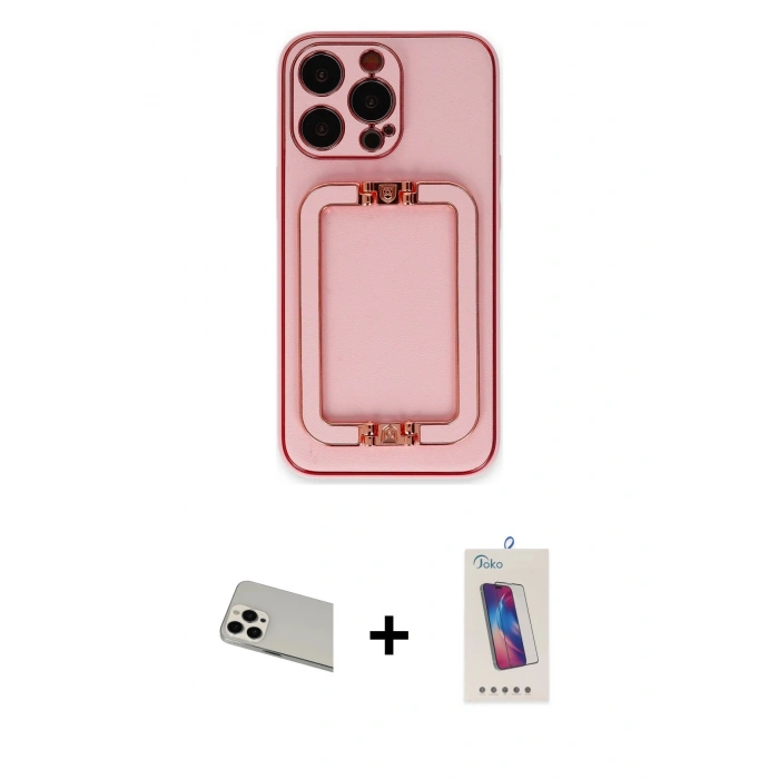MARSİLYAN™- iPhone 13 Pro Max Kılıf Kozmos Minimal Prime - Siyah Joko 5D Cam + Beyaz Rainbow Kamera Lens Koruma Cam