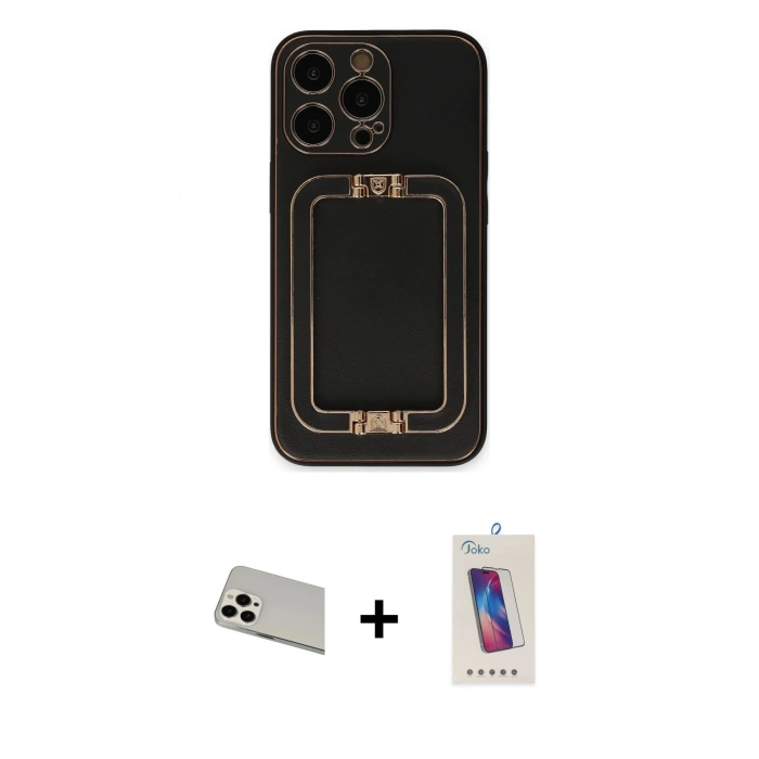 MARSİLYAN™- iPhone 13 Pro Max Kılıf Kozmos Minimal Prime - Siyah Joko 5D Cam + Beyaz Rainbow Kamera Lens Koruma Cam