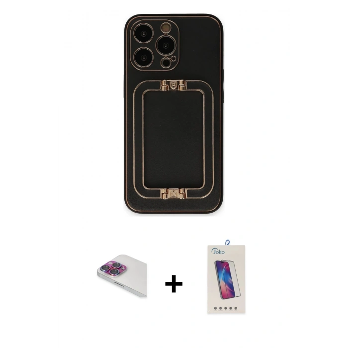 MARSİLYAN™- iPhone 13 Pro Max Kılıf Kozmos Minimal Prime - Siyah Joko 5D Cam + Pers Alüminyum Kamera Lens - GI