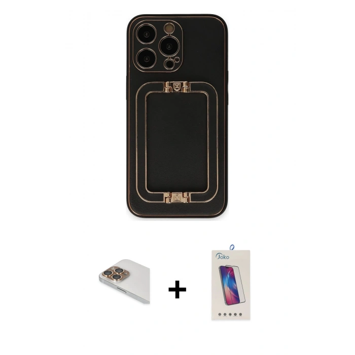 MARSİLYAN™- iPhone 13 Pro Max Kılıf Kozmos Minimal Prime - Siyah Joko 5D Cam + Pers Alüminyum Kamera Lens - GD
