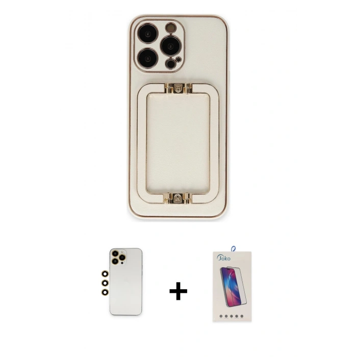 MARSİLYAN™- iPhone 13 Pro Max Kılıf Kozmos Minimal Prime - Siyah Joko 5D Cam + Gold Shine Kamera Lens
