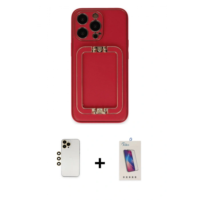 MARSİLYAN™- iPhone 13 Pro Max Kılıf Kozmos Minimal Prime - Siyah Joko 5D Cam + Gold Shine Kamera Lens