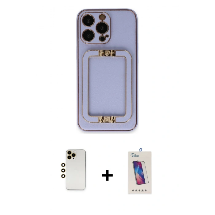 MARSİLYAN™- iPhone 13 Pro Max Kılıf Kozmos Minimal Prime - Siyah Joko 5D Cam + Gold Shine Kamera Lens