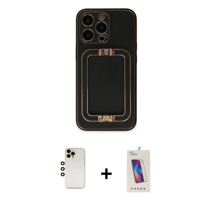 MARSİLYAN™- iPhone 13 Pro Max Kılıf Kozmos Minimal Prime - Siyah Joko 5D Cam + Gold Shine Kamera Lens