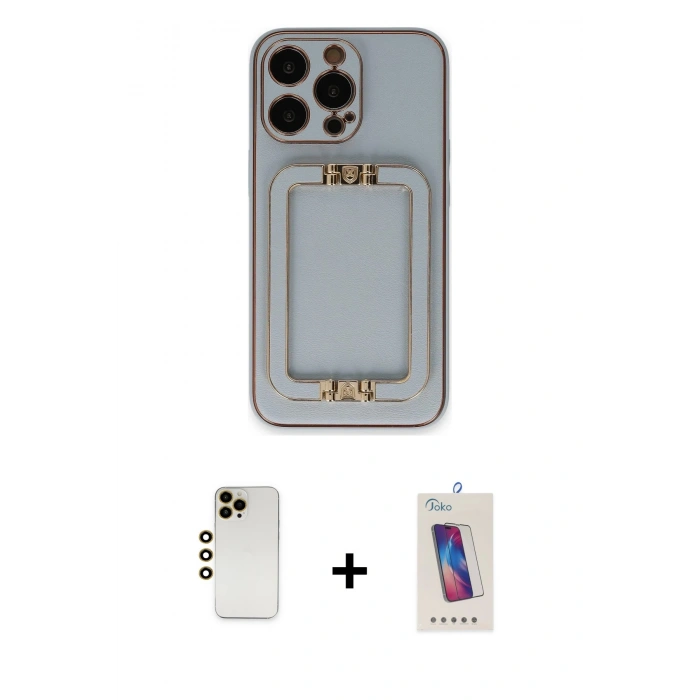 MARSİLYAN™- iPhone 13 Pro Max Kılıf Kozmos Minimal Prime - Siyah Joko 5D Cam + Gold Shine Kamera Lens