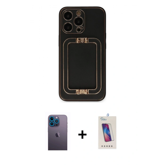 MARSİLYAN™- iPhone 13 Pro Max Kılıf Kozmos Minimal Prime - Siyah Joko 5D Cam + Neon Fosforlu Kamera Lens - MI