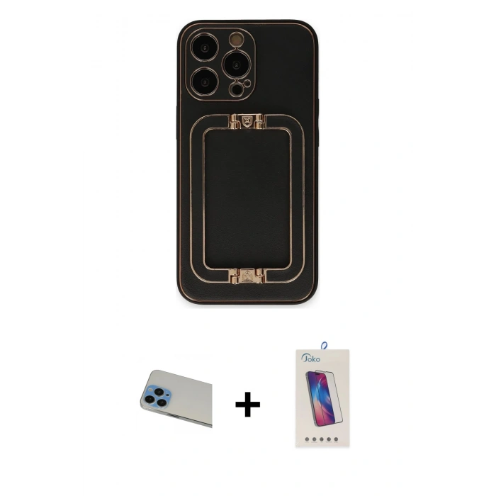MARSİLYAN™- iPhone 13 Pro Max Kılıf Kozmos Minimal Prime - Siyah Joko 5D Cam + Rainbow Kamera Lens Koruma Cam - MI