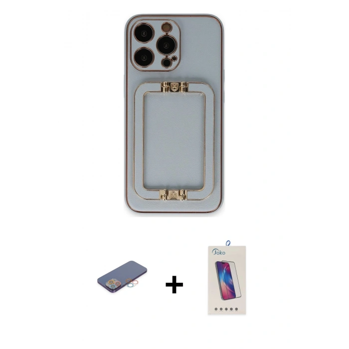 MARSİLYAN™- iPhone 13 Pro Max Kılıf Kozmos Minimal Prime - Siyah Joko 5D Cam + Pembe Renkli Kamera Lens Koruma Cam