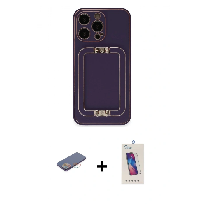 MARSİLYAN™- iPhone 13 Pro Max Kılıf Kozmos Minimal Prime - Siyah Joko 5D Cam + Pembe Renkli Kamera Lens Koruma Cam