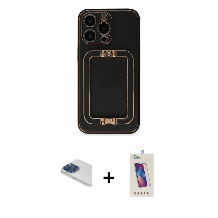 MARSİLYAN™- iPhone 13 Pro Max Kılıf Kozmos Minimal Prime - Siyah Joko 5D Cam + Pers Alüminyum Kamera Lens - LT