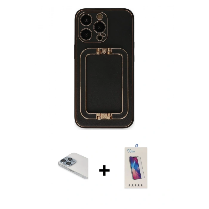 MARSİLYAN™- iPhone 13 Pro Max Kılıf Kozmos Minimal Prime - Siyah Joko 5D Cam + Pers Alüminyum Kamera Lens - SABE