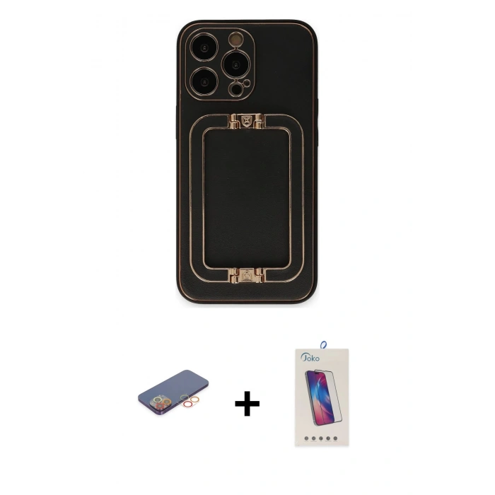 MARSİLYAN™- iPhone 13 Pro Max Kılıf Kozmos Minimal Prime - Siyah Joko 5D Cam + Renkli Kamera Lens Koruma Cam - TU