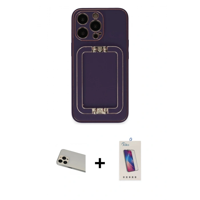 MARSİLYAN™- iPhone 13 Pro Max Kılıf Kozmos Minimal Prime - Siyah Joko 5D Cam + Rose Gold Rainbow Kamera Lens Koruma Cam