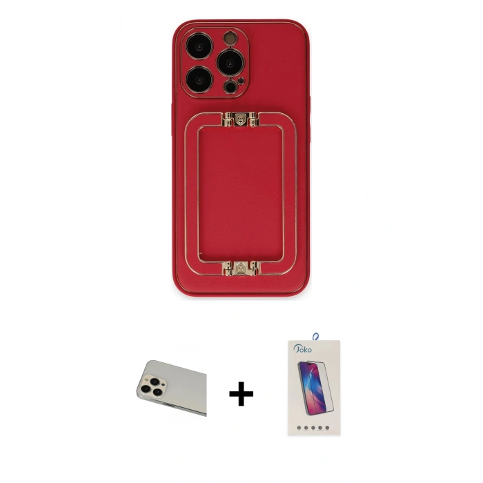 MARSİLYAN™- iPhone 13 Pro Max Kılıf Kozmos Minimal Prime - Siyah Joko 5D Cam + Rose Gold Rainbow Kamera Lens Koruma Cam
