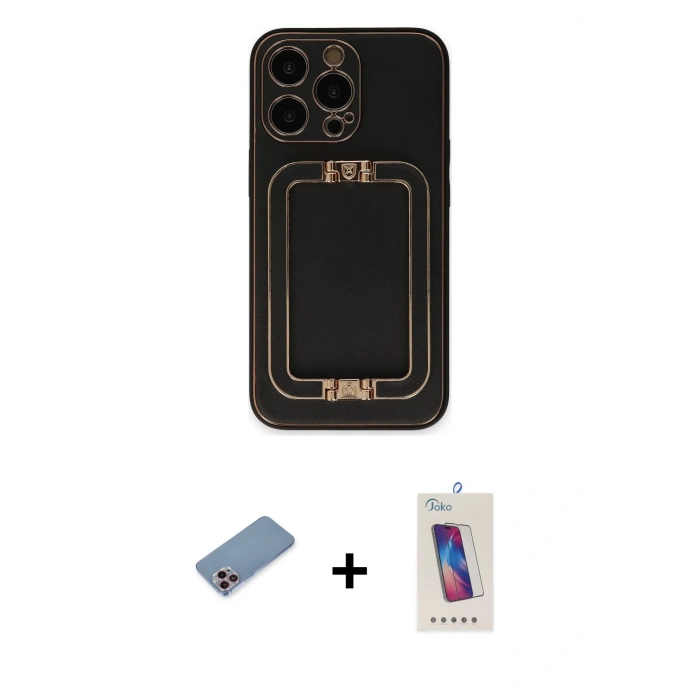 MARSİLYAN™- iPhone 13 Pro Max Kılıf Kozmos Minimal Prime - Siyah Joko 5D Cam + Shine Kamera Lens Koruma Cam - PE