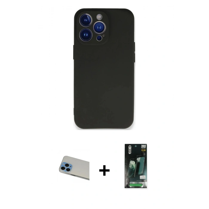 MARSİLYAN™- iPhone 13 Pro Max Kılıf Kozmos Yansıma Özel Seri - Şeffaf 360 Full Body Arka Koruyucu + Mavi Rainbow Kamera Lens Koruma Cam