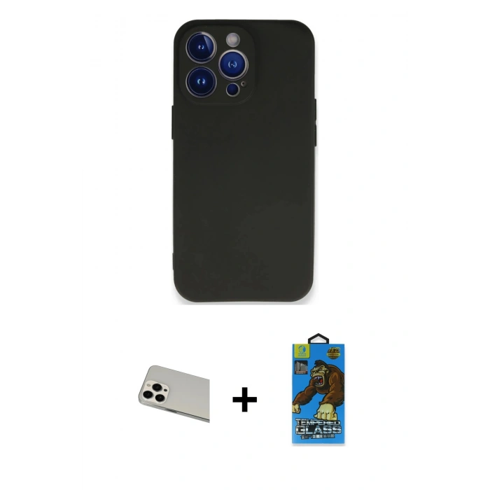 MARSİLYAN™- iPhone 13 Pro Max Kılıf Kozmos Yansıma Özel Seri - Siyah 18D Cam Ekran Koruyucu + Rainbow Kamera Lens Koruma Cam - BZ