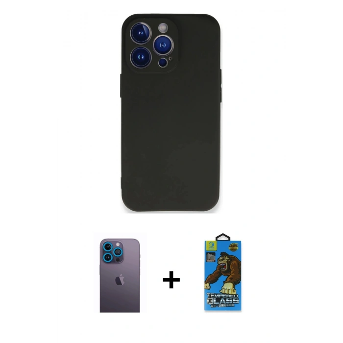 MARSİLYAN™- iPhone 13 Pro Max Kılıf Kozmos Yansıma Özel Seri - Siyah 18D Cam Ekran Koruyucu + Neon Fosforlu Kamera Lens - MI