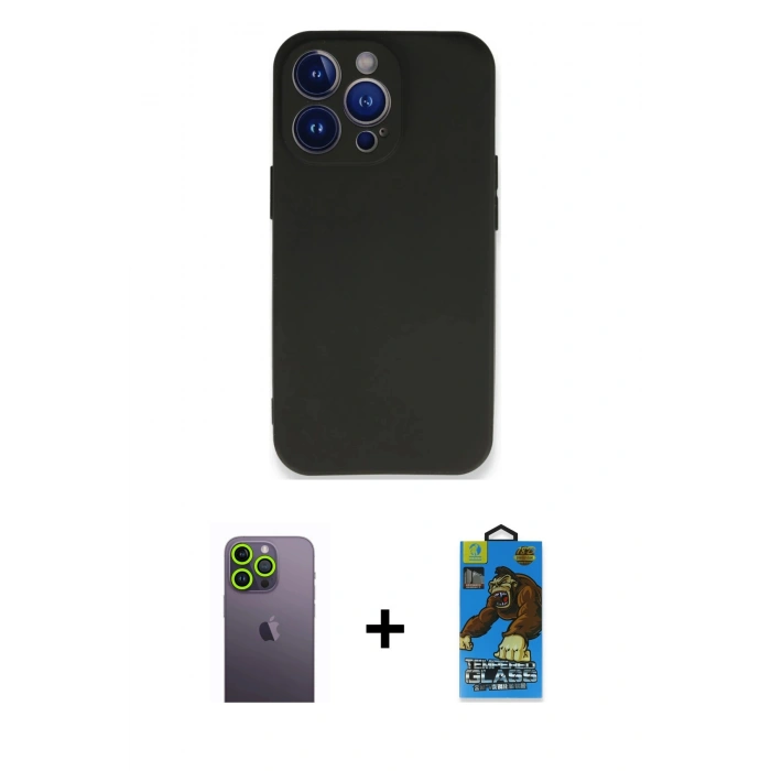 MARSİLYAN™- iPhone 13 Pro Max Kılıf Kozmos Yansıma Özel Seri - Siyah 18D Cam Ekran Koruyucu + Neon Fosforlu Kamera Lens - YL