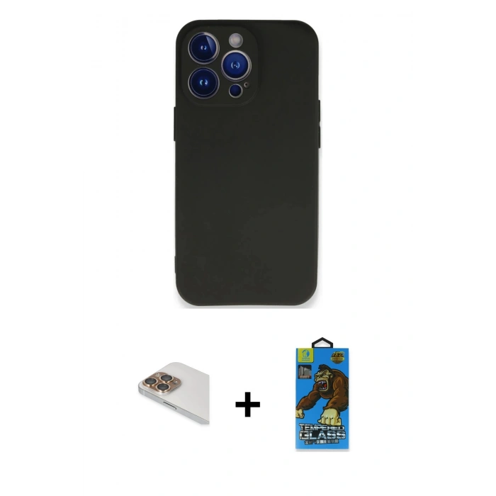 MARSİLYAN™- iPhone 13 Pro Max Kılıf Kozmos Yansıma Özel Seri - Siyah 18D Cam Ekran Koruyucu + Pers Alüminyum Kamera Lens - GD