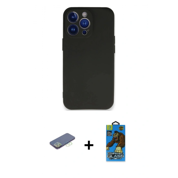 MARSİLYAN™- iPhone 13 Pro Max Kılıf Kozmos Yansıma Özel Seri - Siyah 18D Cam Ekran Koruyucu + Renkli Kamera Lens Koruma Cam - YL