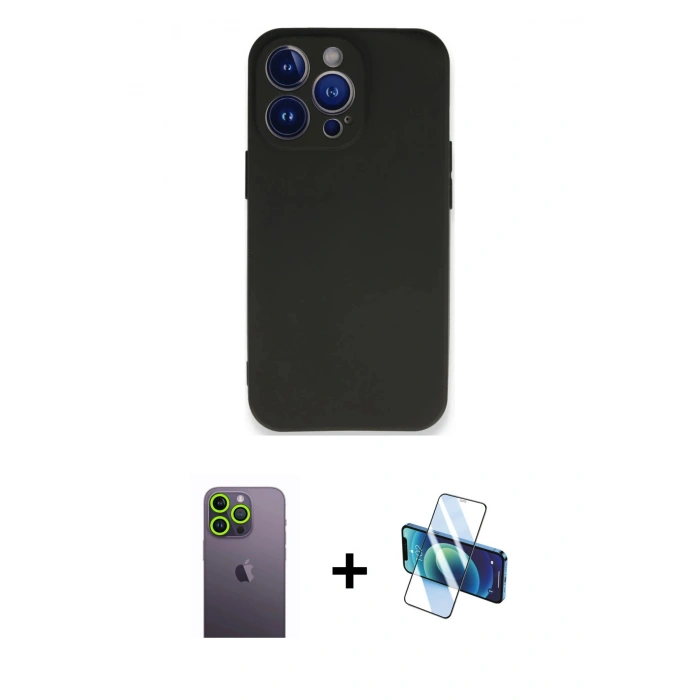 MARSİLYAN™- iPhone 13 Pro Max Kılıf Kozmos Yansıma Özel Seri - Siyah 3D Antistatik Cam Ekran Koruyucu + Neon Fosforlu Kamera Lens - YL