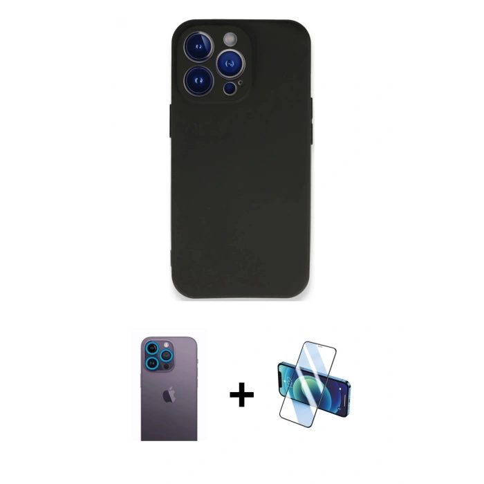 MARSİLYAN™- iPhone 13 Pro Max Kılıf Kozmos Yansıma Özel Seri - Siyah 3D Antistatik Cam Ekran Koruyucu + Neon Fosforlu Kamera Lens - MI
