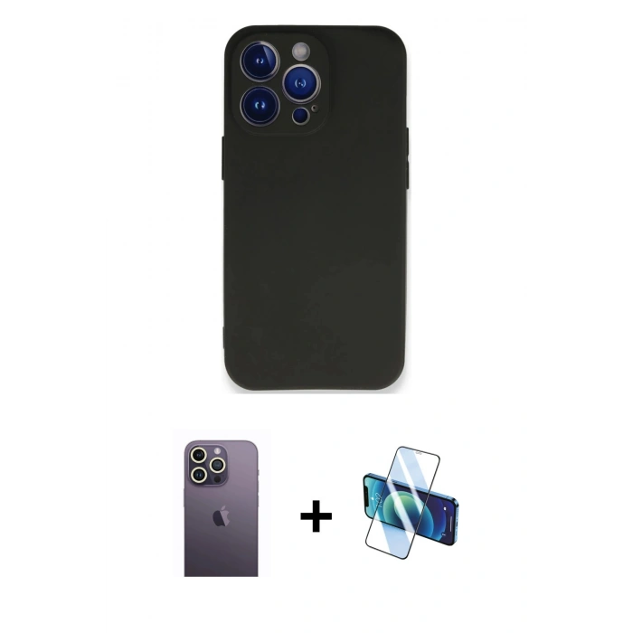 MARSİLYAN™- iPhone 13 Pro Max Kılıf Kozmos Yansıma Özel Seri - Siyah 3D Antistatik Cam Ekran Koruyucu + Neon Fosforlu Kamera Lens - BZ