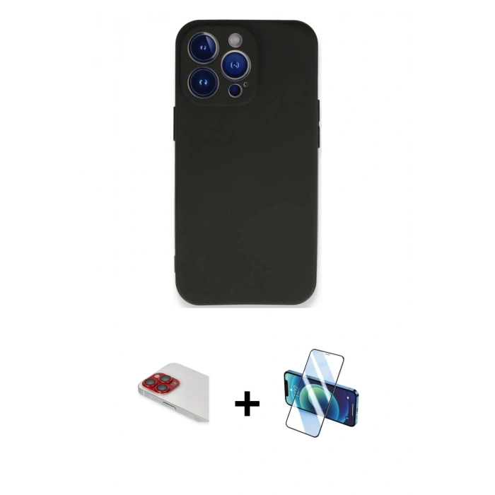 MARSİLYAN™- iPhone 13 Pro Max Kılıf Kozmos Yansıma Özel Seri - Siyah 3D Antistatik Cam Ekran Koruyucu + Pers Alüminyum Kamera Lens - KI