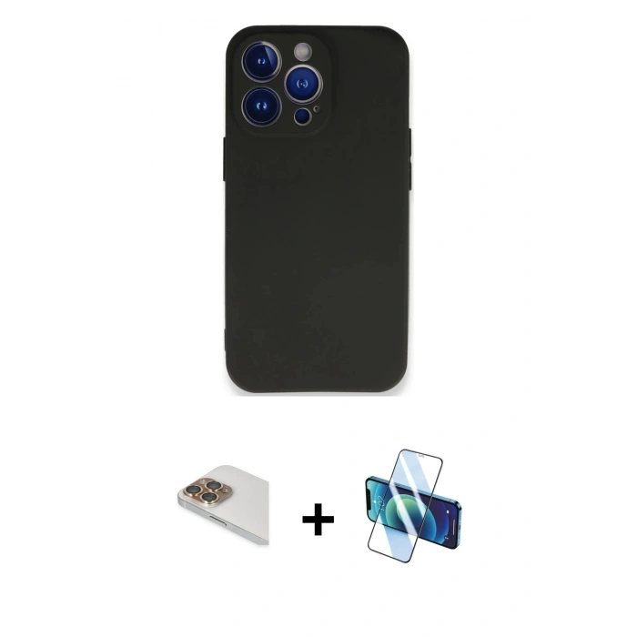 MARSİLYAN™- iPhone 13 Pro Max Kılıf Kozmos Yansıma Özel Seri - Siyah 3D Antistatik Cam Ekran Koruyucu + Pers Alüminyum Kamera Lens - GD