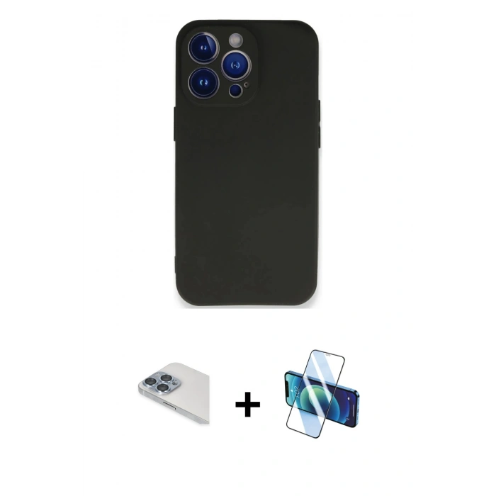 MARSİLYAN™- iPhone 13 Pro Max Kılıf Kozmos Yansıma Özel Seri - Siyah 3D Antistatik Cam Ekran Koruyucu + Pers Alüminyum Kamera Lens - SABE