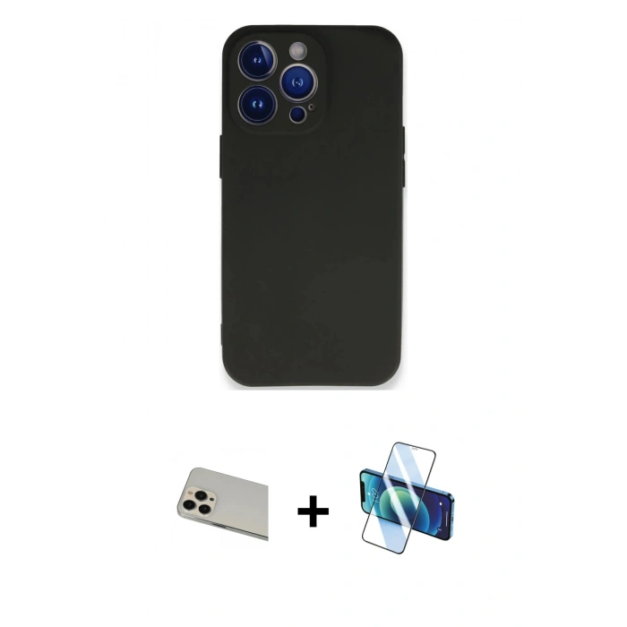 MARSİLYAN™- iPhone 13 Pro Max Kılıf Kozmos Yansıma Özel Seri - Siyah 3D Antistatik Cam Ekran Koruyucu + Rainbow Kamera Lens Koruma Cam - REGD