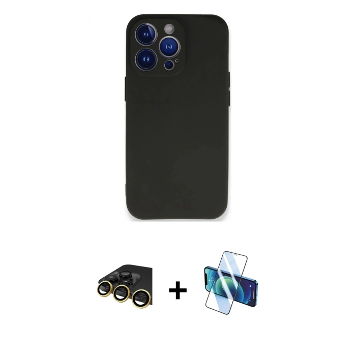 MARSİLYAN™- iPhone 13 Pro Max Kılıf Kozmos Yansıma Özel Seri - Siyah 3D Antistatik Cam Ekran Koruyucu + Raze Metal Kamera Lens - GD