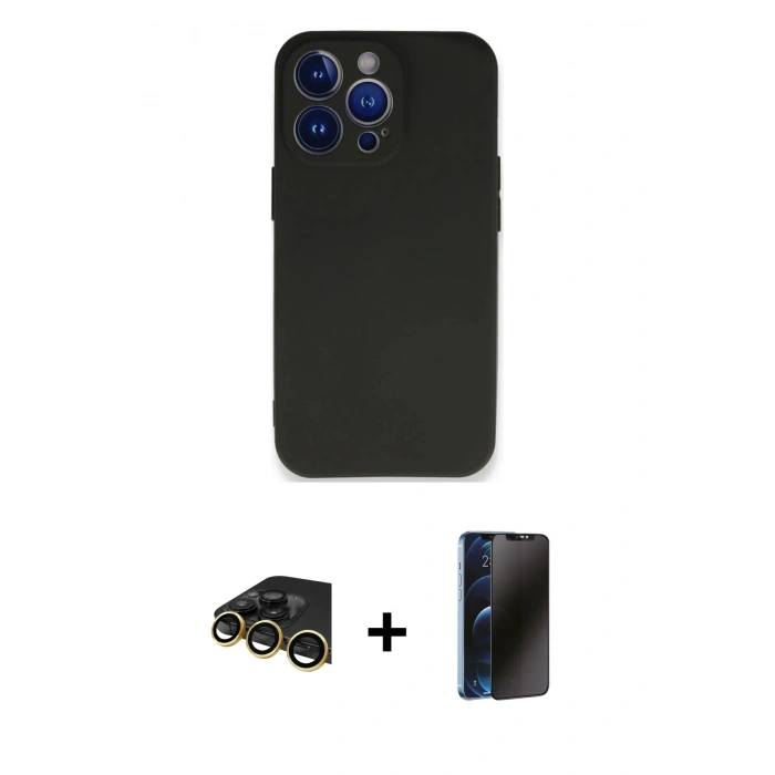 MARSİLYAN™- iPhone 13 Pro Max Kılıf Kozmos Yansıma Özel Seri - Siyah 3D Antistatik Hayalet Cam Ekran Koruyucu + Raze Metal Kamera Lens - GD